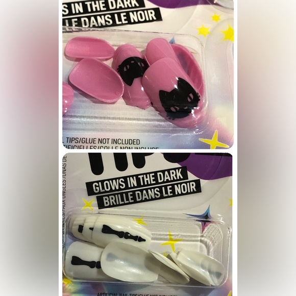 24piece glow in the dark spooky black cat skeleton finger press-on nails new - Picture 2 of 13